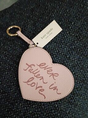 KATE SPADE Pink Heart Key & Card Holder with Glitter Script